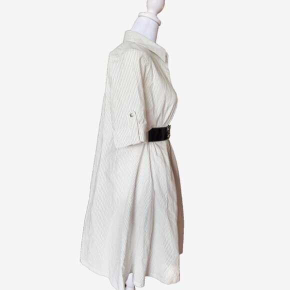 Corey Lynn Calter Women’s Ivory & Black Pinstripe Belted Shirt Dress Size 4 - Picture 3 of 7